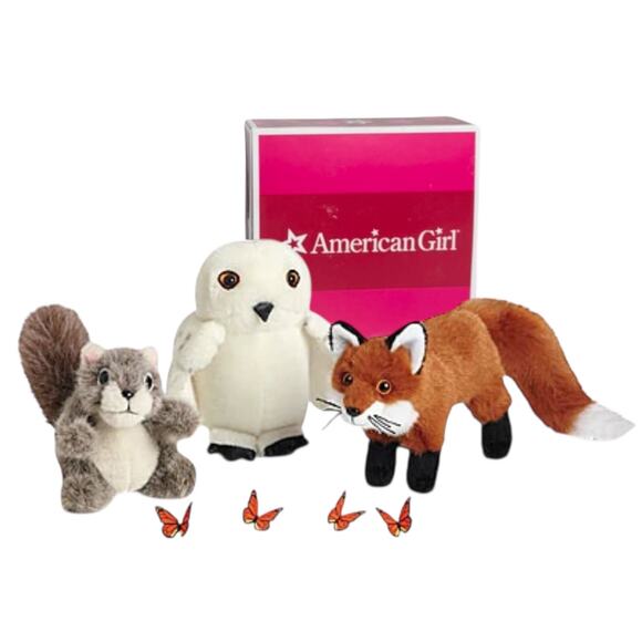 American Girl Lanie Wildlife Set Plush White Owl Fox Squirrel 4 Butterflies Box
